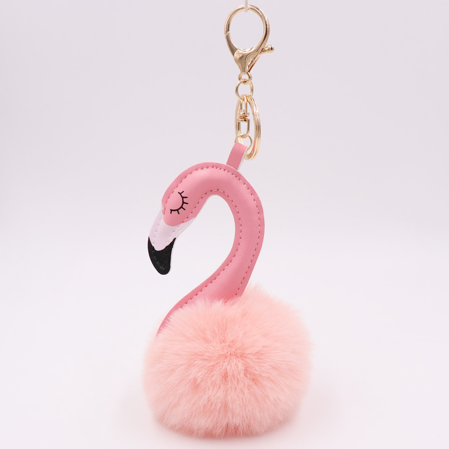 Pu Leather Swan Plush Key Ring Imitation Wool Long Neck Bird Hair Ball Pendant Women's Bag Car Key Ring-6