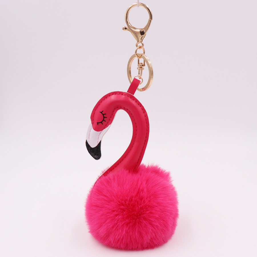 Pu Leather Swan Plush Key Ring Imitation Wool Long Neck Bird Hair Ball Pendant Women's Bag Car Key Ring-8