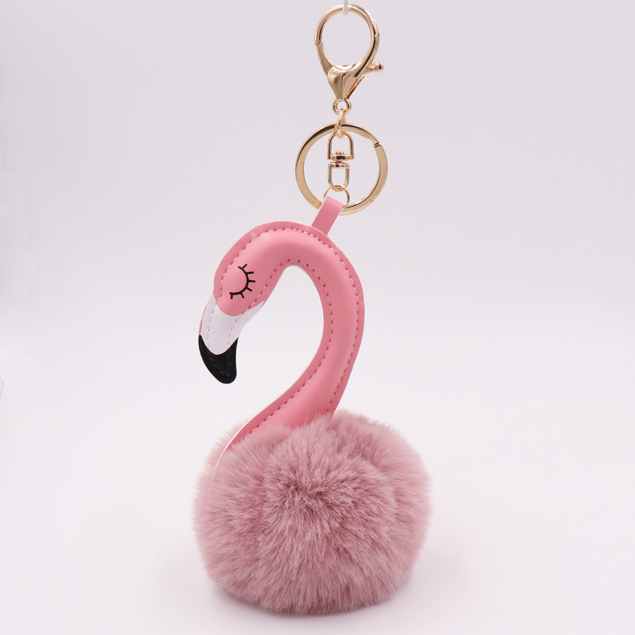 Pu Leather Swan Plush Key Ring Imitation Wool Long Neck Bird Hair Ball Pendant Women's Bag Car Key Ring-10
