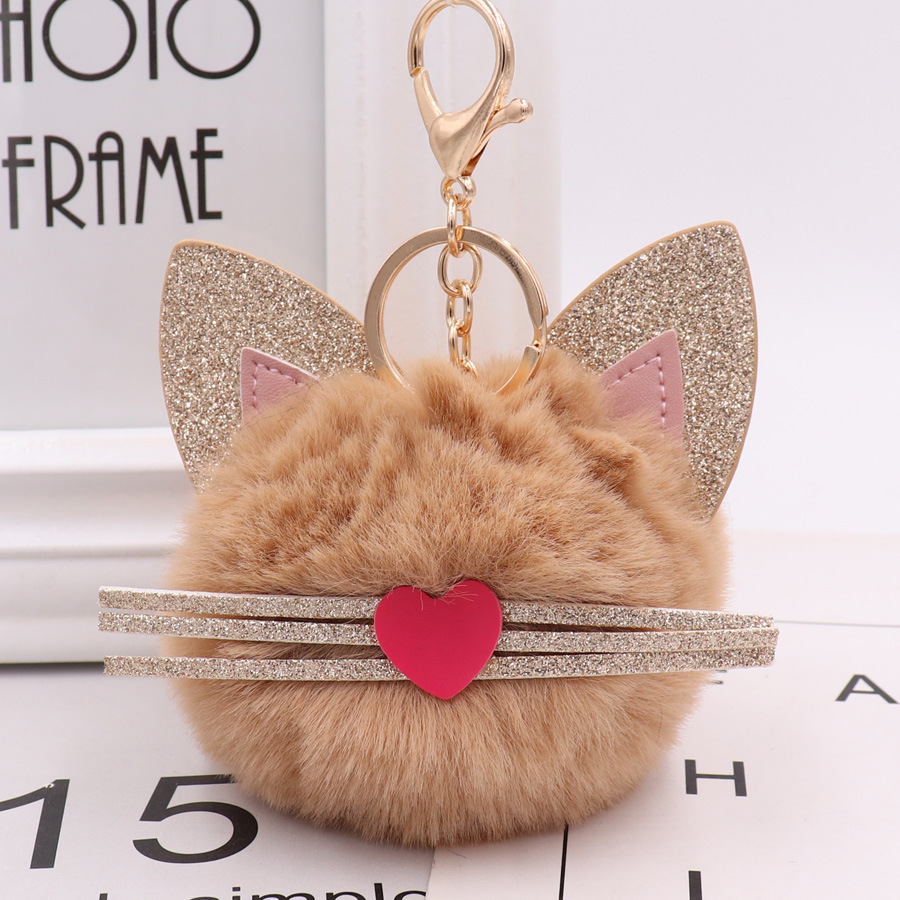 Gretel Pu Leather Beard Cat Plush Key Chain Cute Pink Cat Bag Key Chain-2