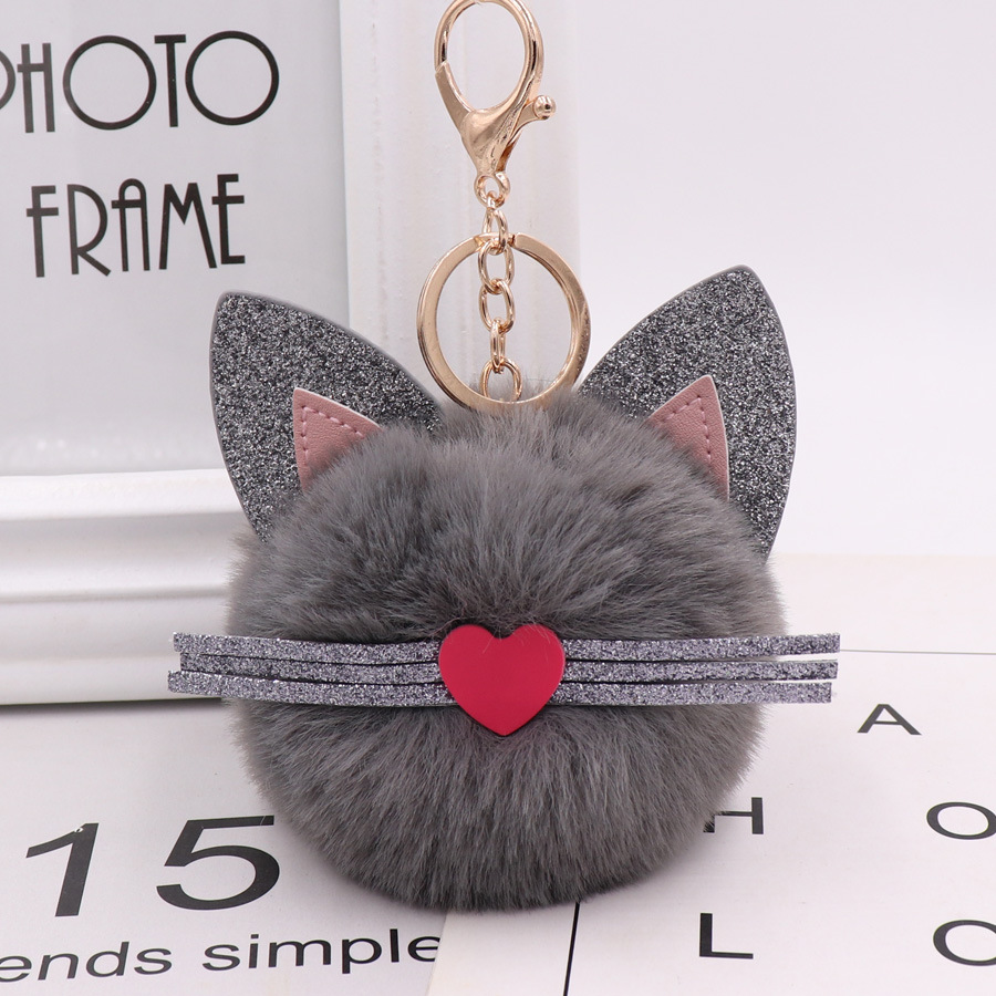 Gretel Pu Leather Beard Cat Plush Key Chain Cute Pink Cat Bag Key Chain-4