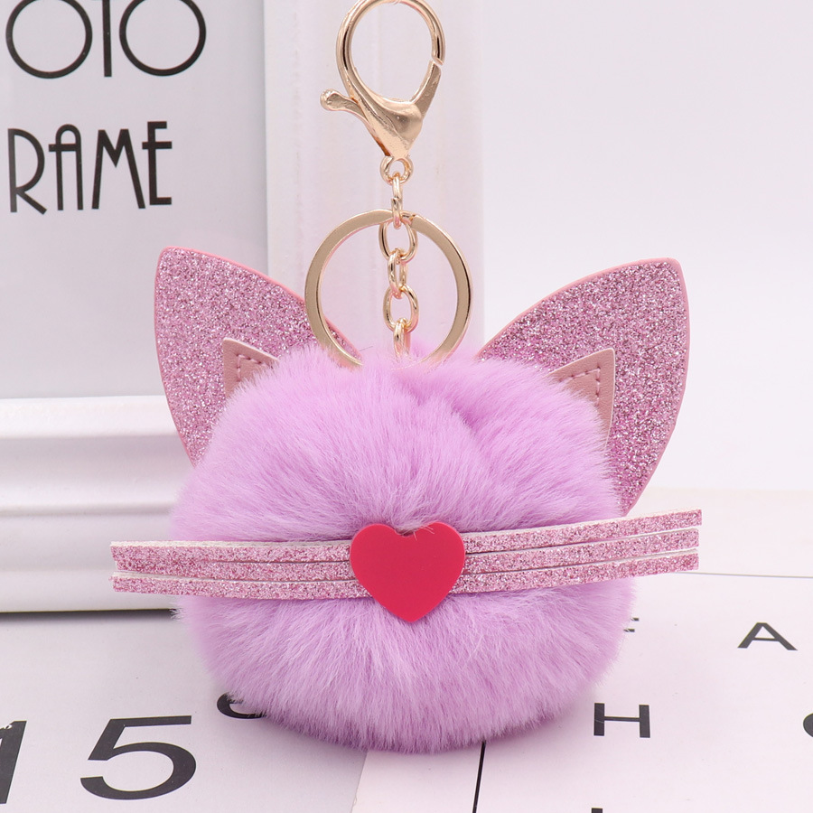 Gretel Pu Leather Beard Cat Plush Key Chain Cute Pink Cat Bag Key Chain-5