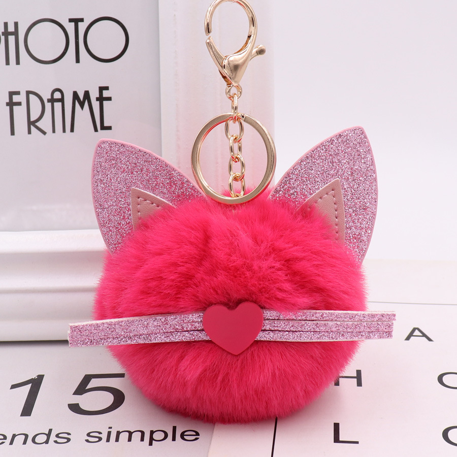 Gretel Pu Leather Beard Cat Plush Key Chain Cute Pink Cat Bag Key Chain-7