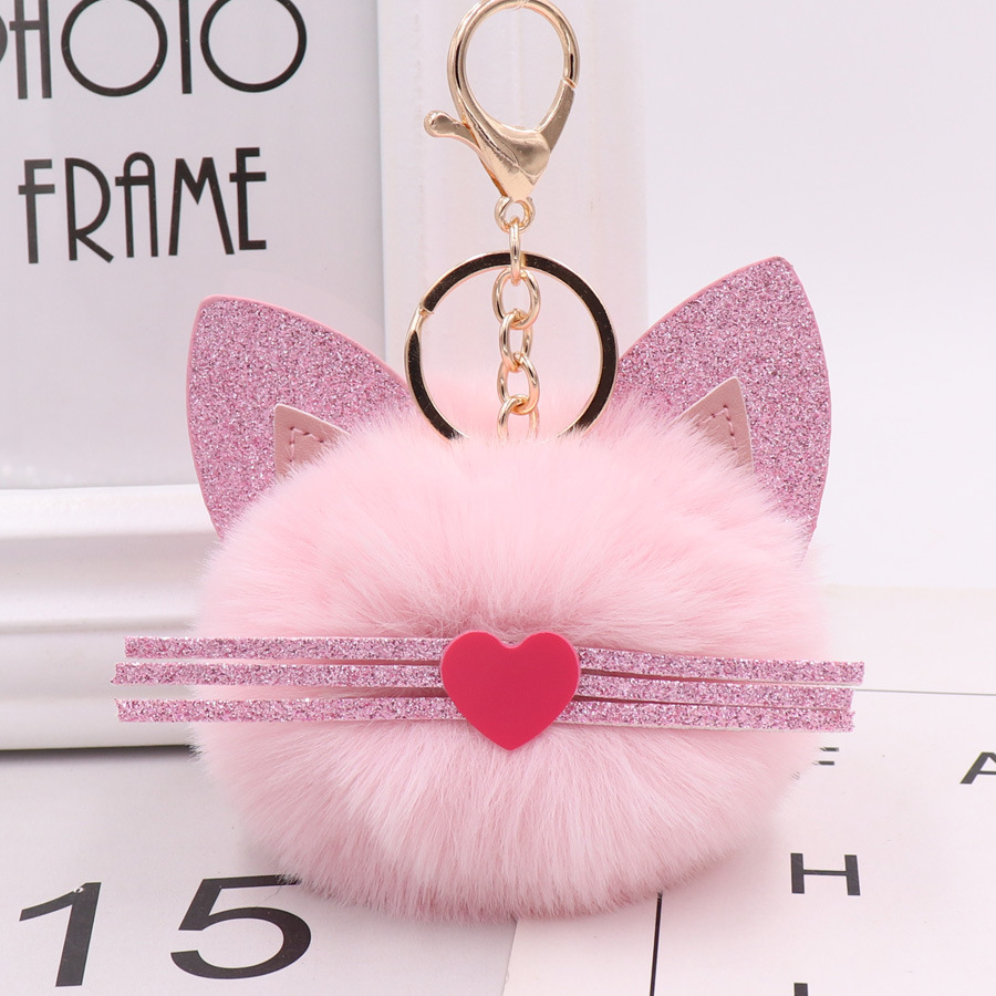 Gretel Pu Leather Beard Cat Plush Key Chain Cute Pink Cat Bag Key Chain-8