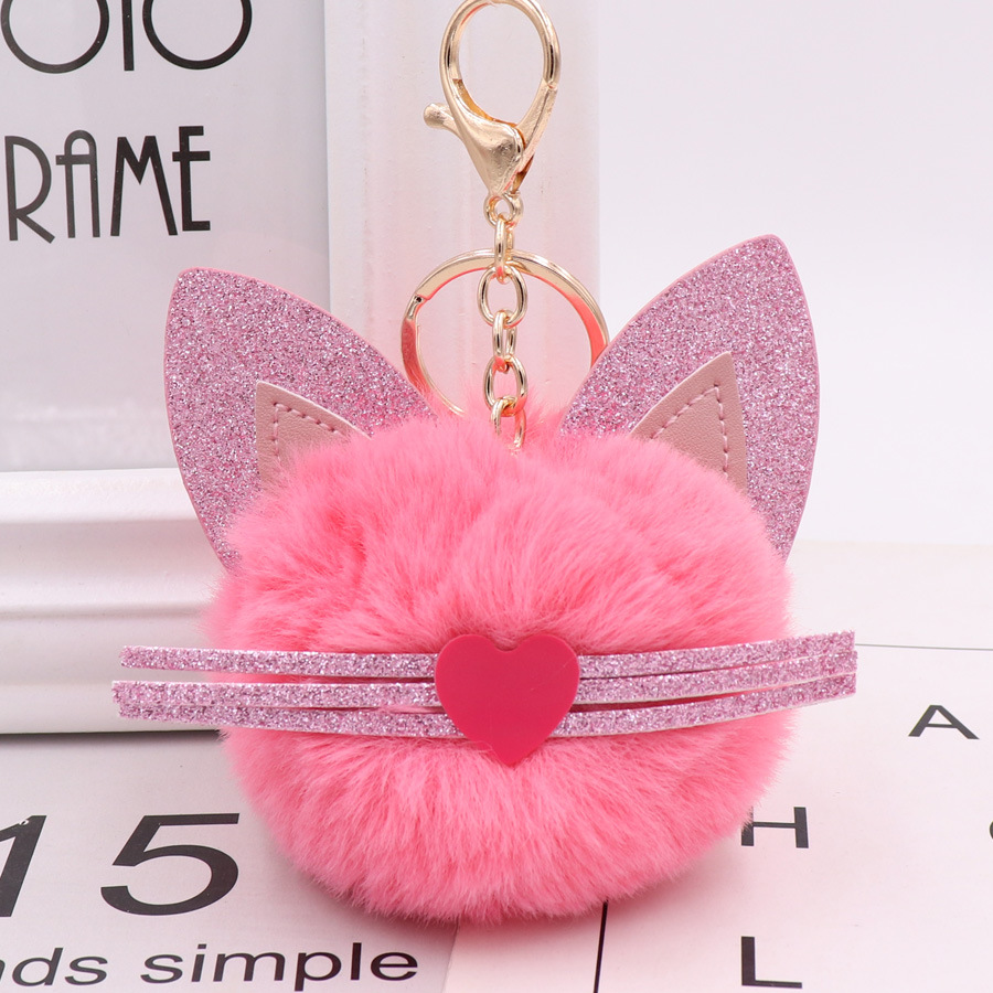 Gretel Pu Leather Beard Cat Plush Key Chain Cute Pink Cat Bag Key Chain-9