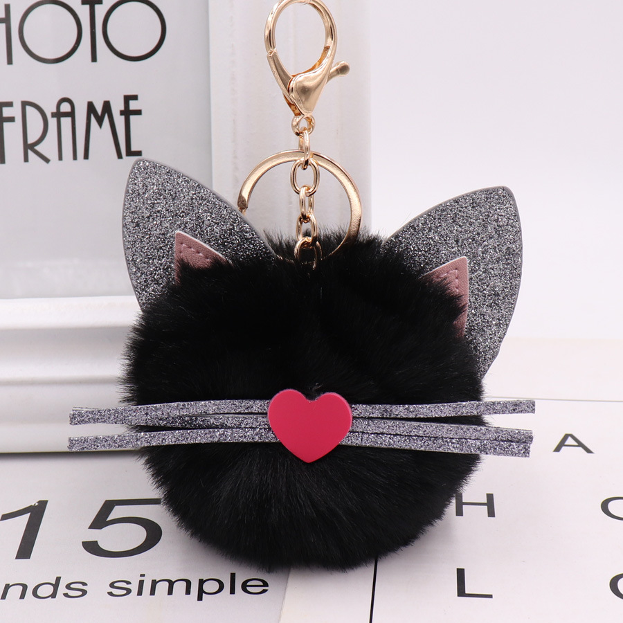 Gretel Pu Leather Beard Cat Plush Key Chain Cute Pink Cat Bag Key Chain-10