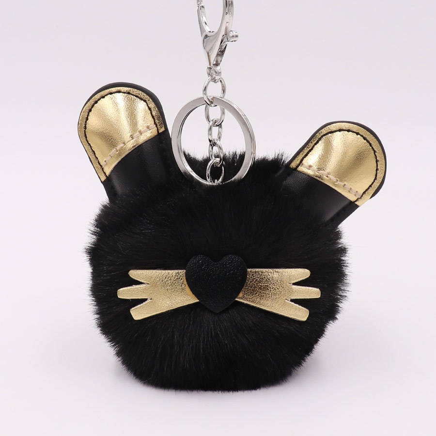 Gold Ear Beard Black Cat Hair Ball Key Chain Pendant Cartoon Black Cat Sheriff Gold Plush Pendant-3