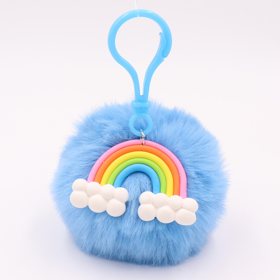 Rainbow Plush Key Button Artificial Wool Ball Rainbow Pendant Bag Car Key Button-1