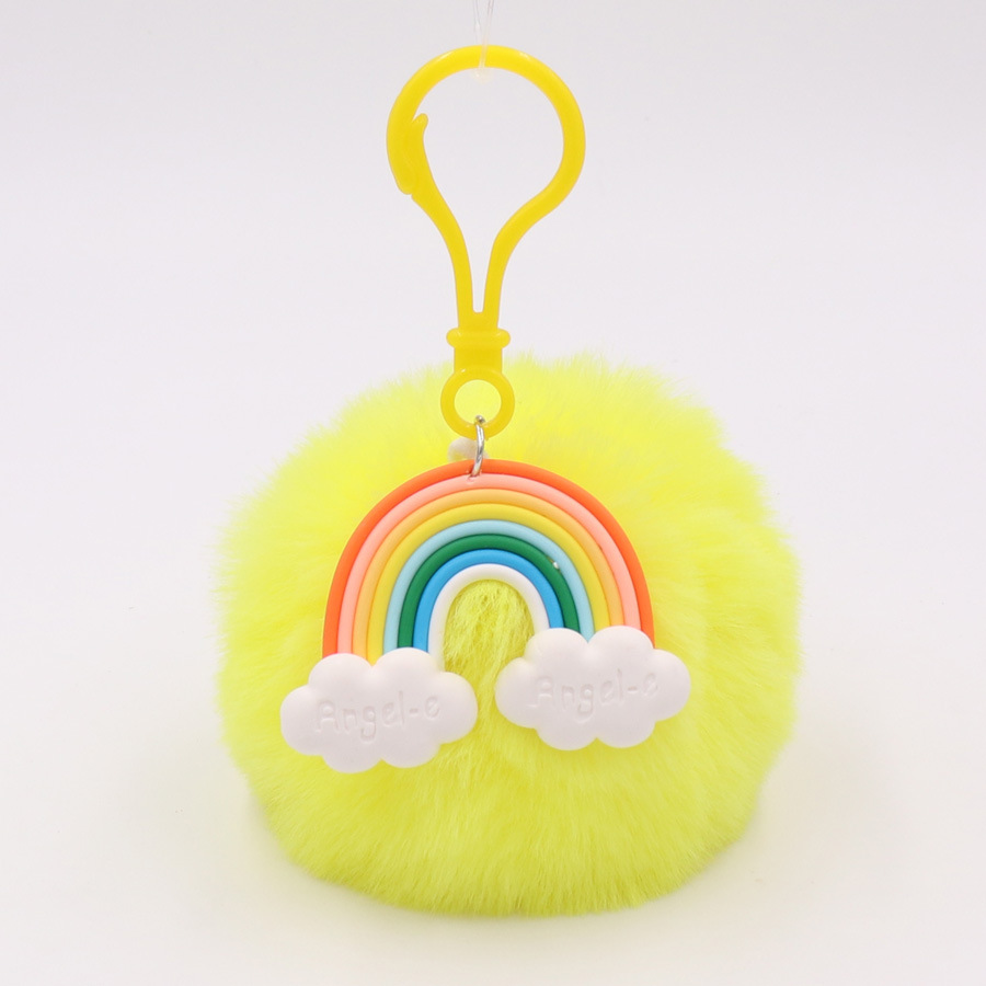 Rainbow Plush Key Button Artificial Wool Ball Rainbow Pendant Bag Car Key Button-3