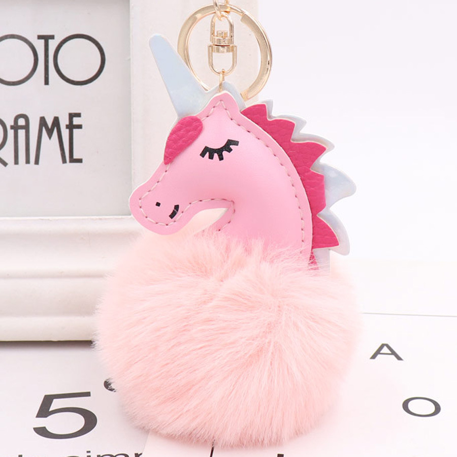 Unicorn puff ball keychain sales