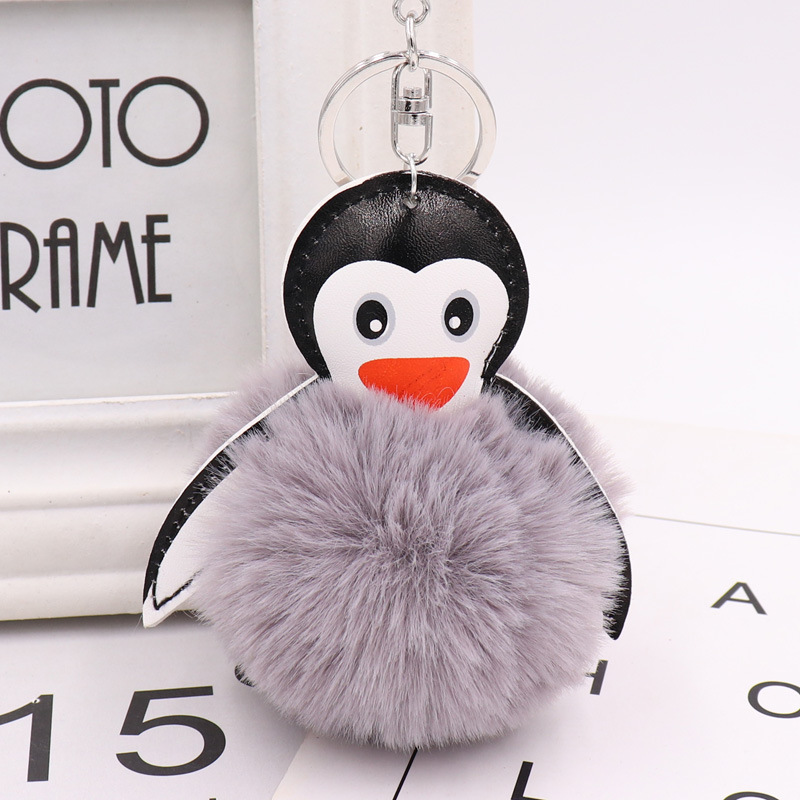 Cartoon leather Penguin fur ball key chain pendant Kawaii cute lady bag car key chain-1
