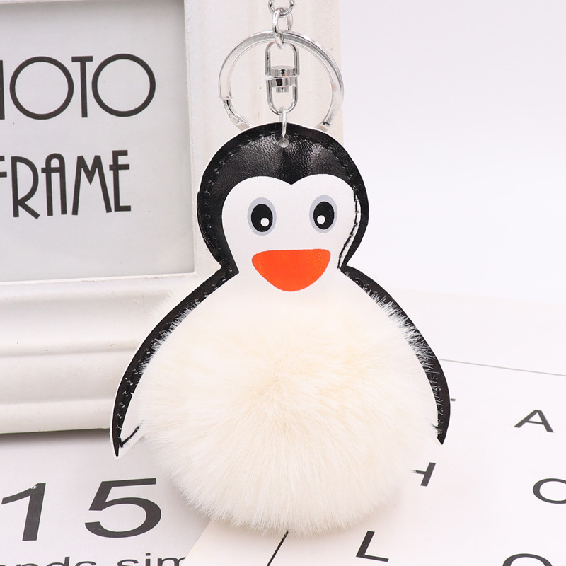 Cartoon Leather Penguin Fur Ball Key Chain Pendant Kawaii Cute Lady Bag Car Key Chain-2