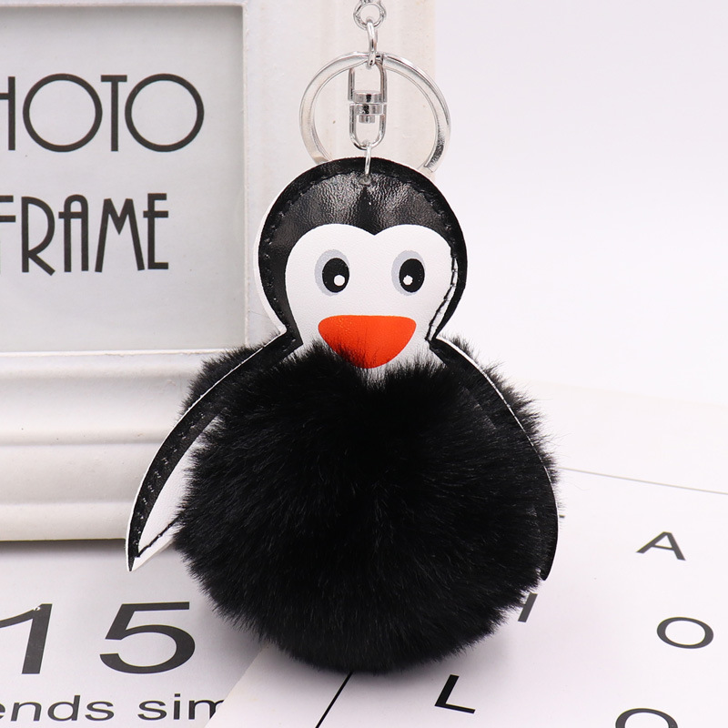 Cartoon Leather Penguin Fur Ball Key Chain Pendant Kawaii Cute Lady Bag Car Key Chain-3