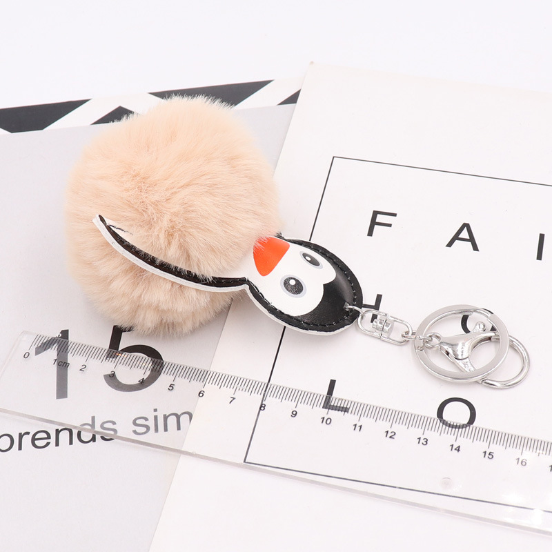 Cartoon Leather Penguin Fur Ball Key Chain Pendant Kawaii Cute Lady Bag Car Key Chain-4