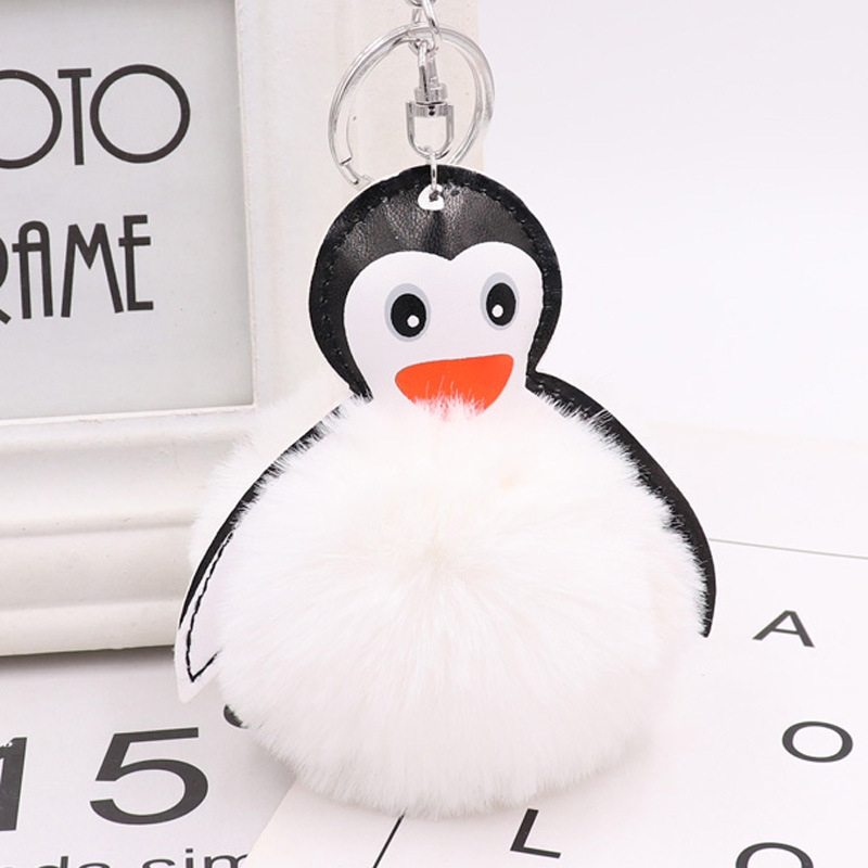 Cartoon Leather Penguin Fur Ball Key Chain Pendant Kawaii Cute Lady Bag Car Key Chain-5