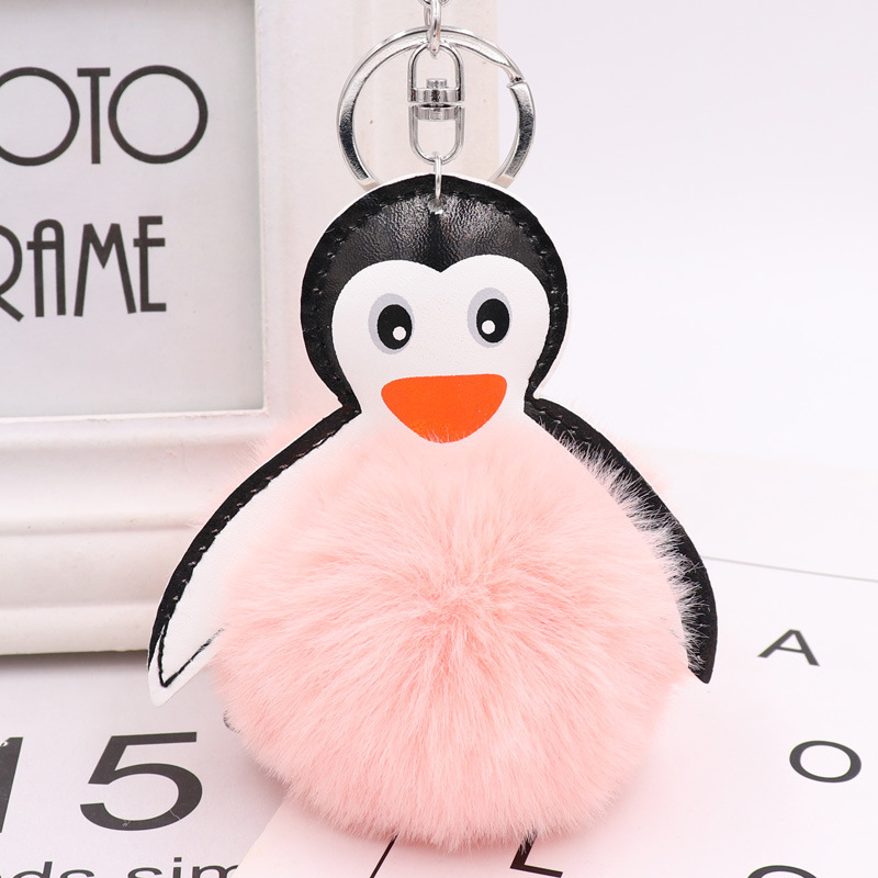 Cartoon Leather Penguin Fur Ball Key Chain Pendant Kawaii Cute Lady Bag Car Key Chain-6