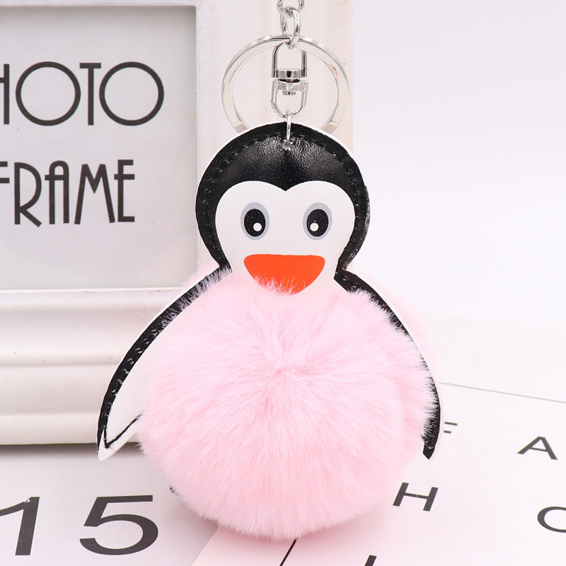 Cartoon Leather Penguin Fur Ball Key Chain Pendant Kawaii Cute Lady Bag Car Key Chain-7