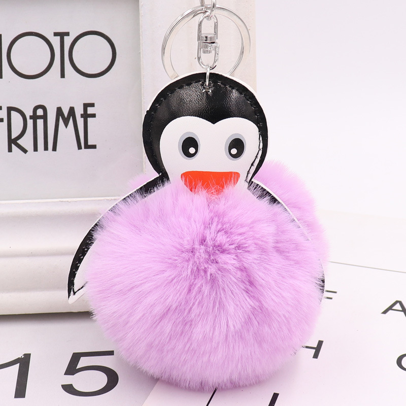Cartoon Leather Penguin Fur Ball Key Chain Pendant Kawaii Cute Lady Bag Car Key Chain-8