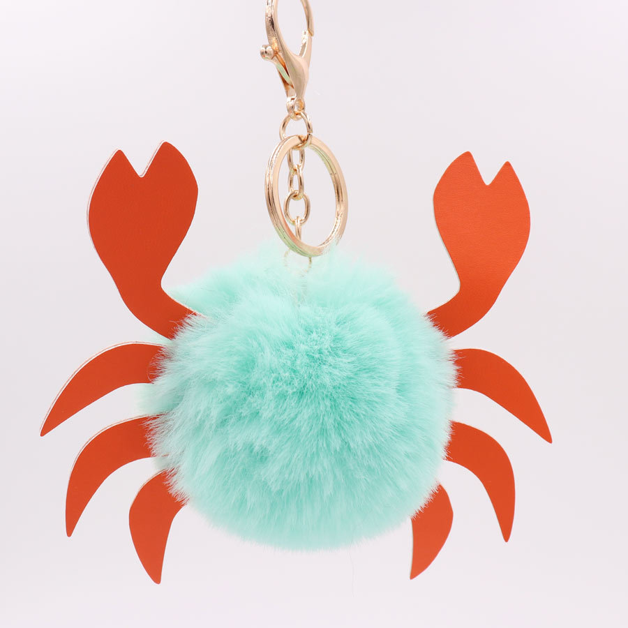 Marine Animal Crab Hairball Key Chain Pu Leather Cartoon Crab Key Chain Bag Pendant-2