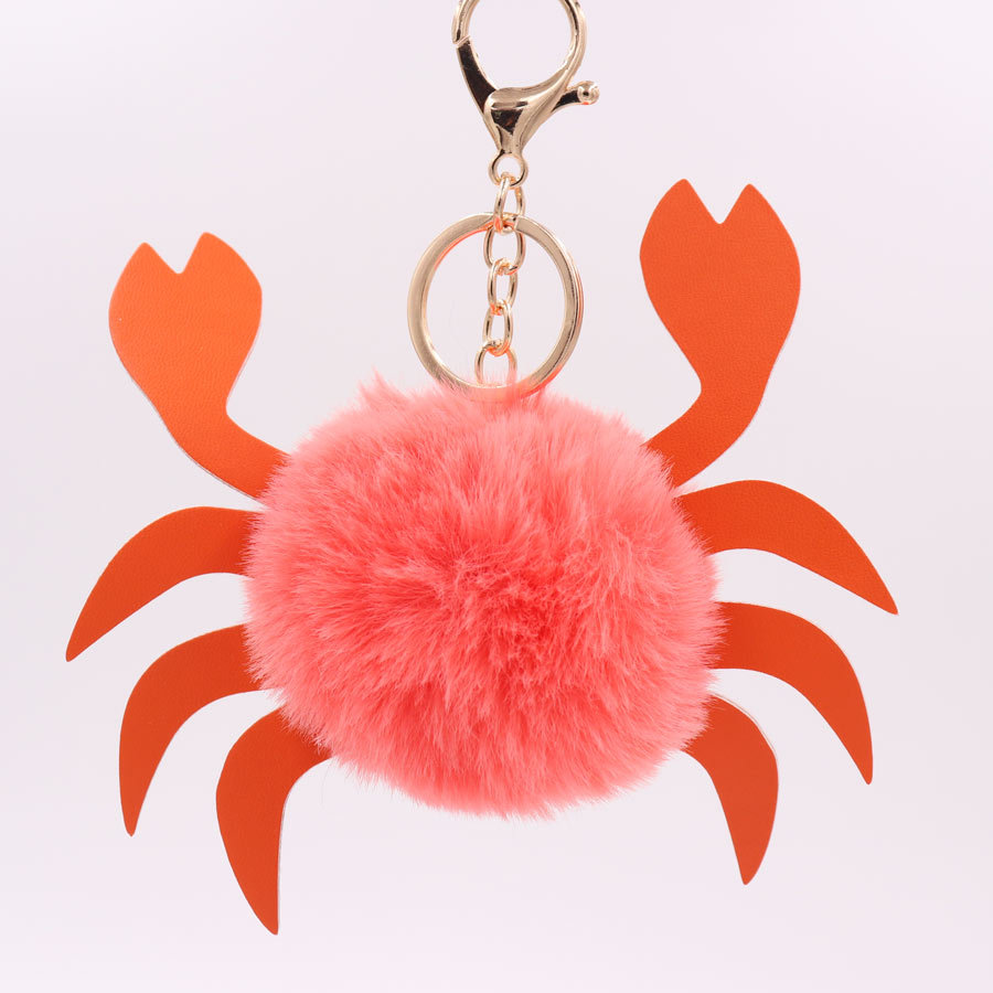 Marine Animal Crab Hairball Key Chain Pu Leather Cartoon Crab Key Chain Bag Pendant-3