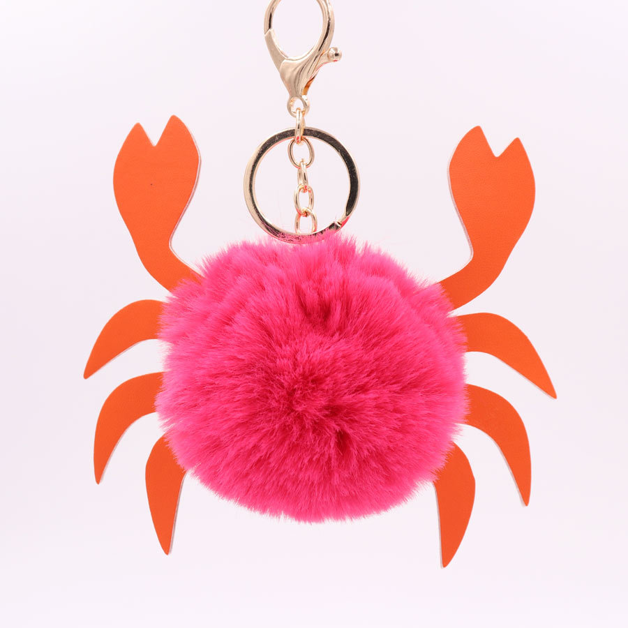 Marine Animal Crab Hairball Key Chain Pu Leather Cartoon Crab Key Chain Bag Pendant-6