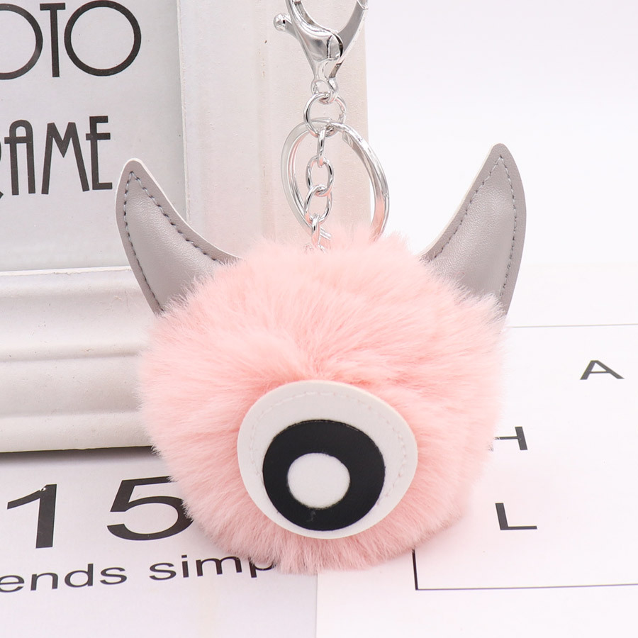 Pu Leather One Eye Monster Hair Ball Key Chain Pendant Personalized Small Gift Bag Key Chain-7