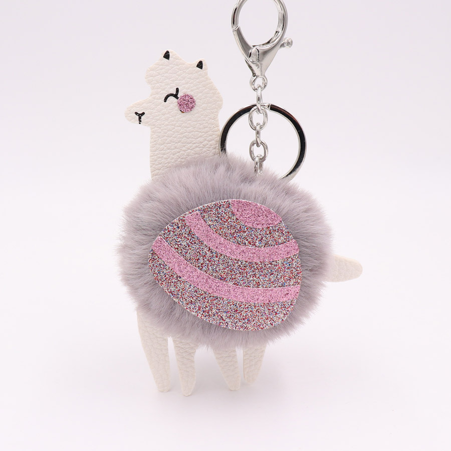 Alpaca Hair Ball Key Chain Pendant Pu Leather Key Chain Lady Imitation Fur Grass Car Bag Key Chain-4