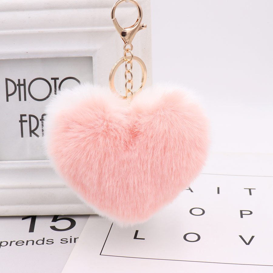 Double Sided Love Bag Pendant Peach Heart Key Ring Imitation Rex Rabbit Heart-shaped Hair Ball Pendant Fur Pendant-1