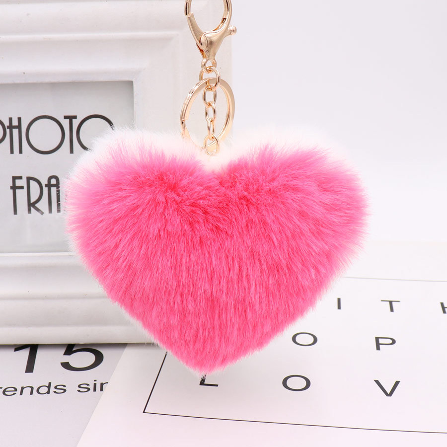 Double Sided Love Bag Pendant Peach Heart Key Ring Imitation Rex Rabbit Heart-shaped Hair Ball Pendant Fur Pendant-2