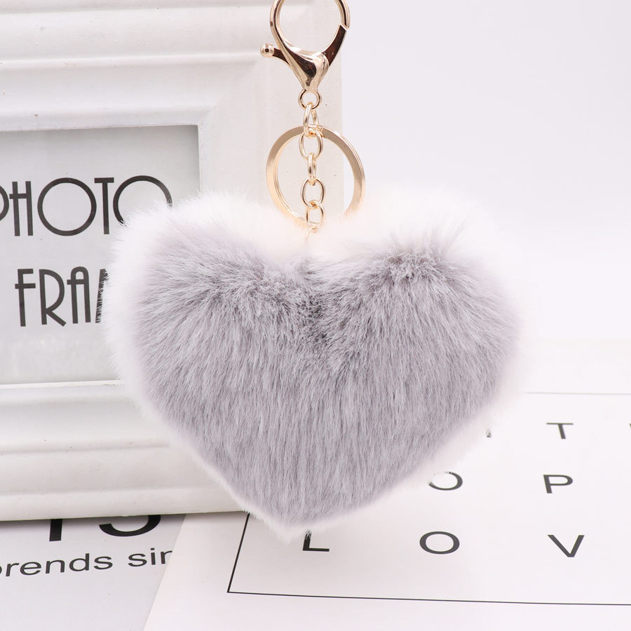 Double Sided Love Bag Pendant Peach Heart Key Ring Imitation Rex Rabbit Heart-shaped Hair Ball Pendant Fur Pendant-3