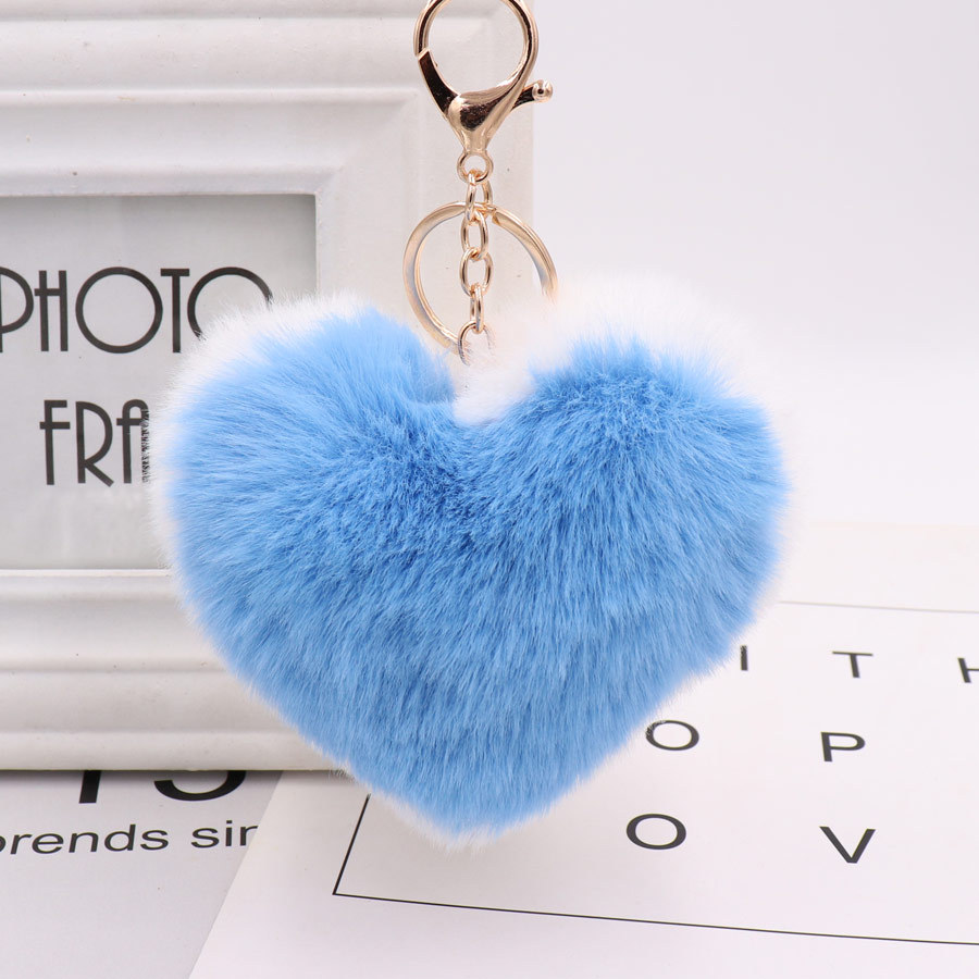 Double Sided Love Bag Pendant Peach Heart Key Ring Imitation Rex Rabbit Heart-shaped Hair Ball Pendant Fur Pendant-4