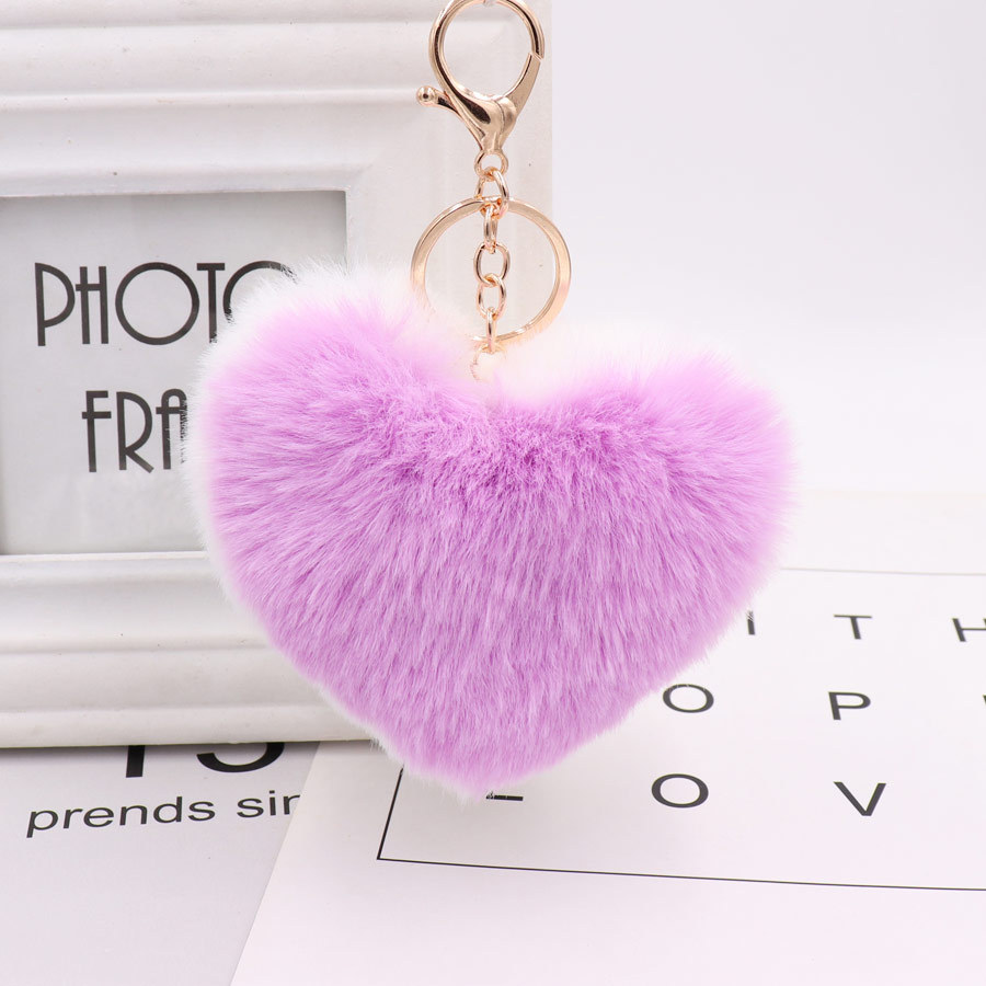 Double Sided Love Bag Pendant Peach Heart Key Ring Imitation Rex Rabbit Heart-shaped Hair Ball Pendant Fur Pendant-7