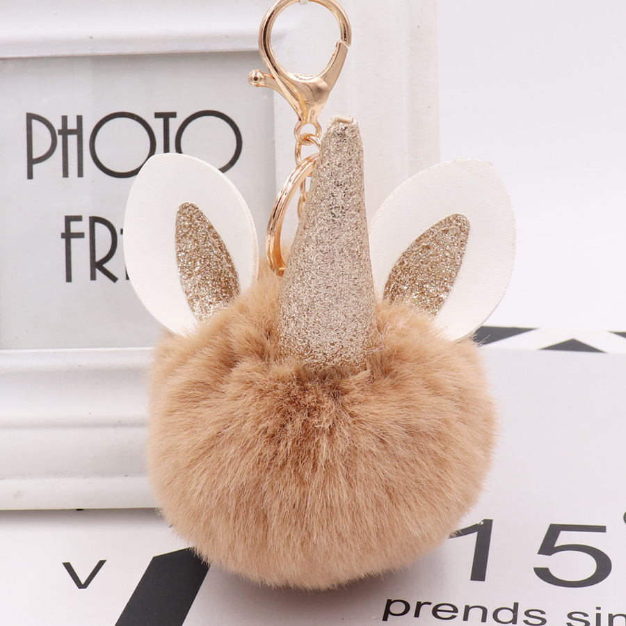 Unicorn Fur Ball Key Chain Imitation Rex Rabbit Unicorn Doll Bag Pendant Plush Car Key Chain-1