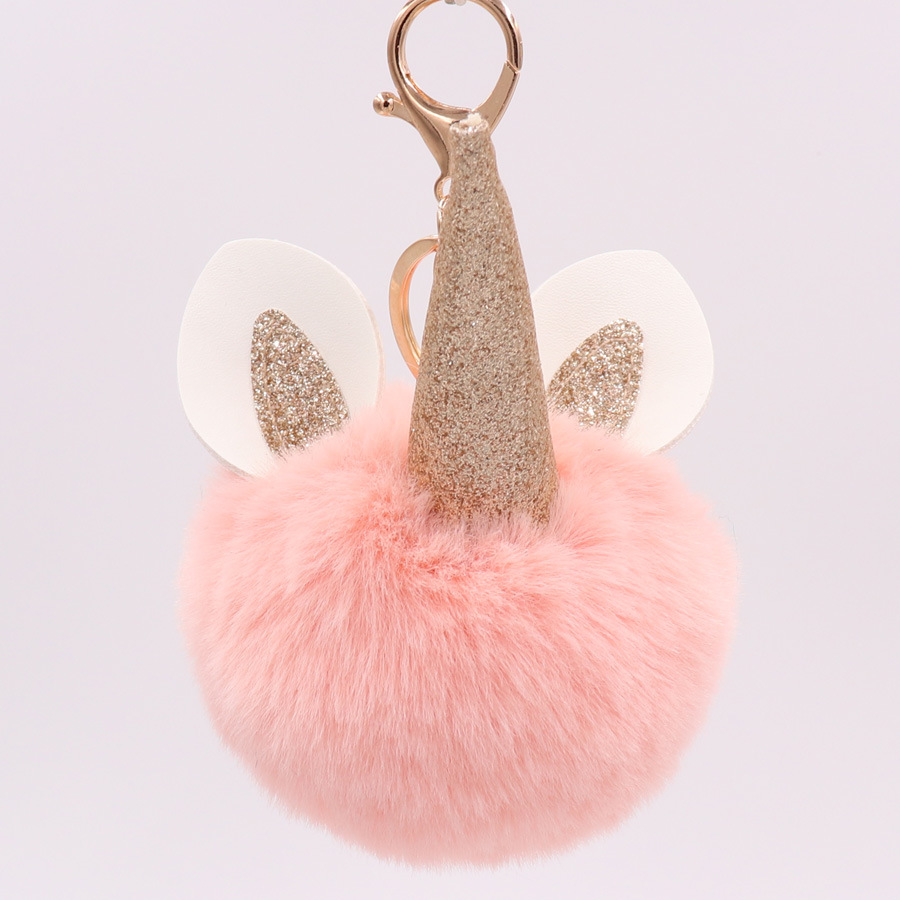 Unicorn Fur Ball Key Chain Imitation Rex Rabbit Unicorn Doll Bag Pendant Plush Car Key Chain-5