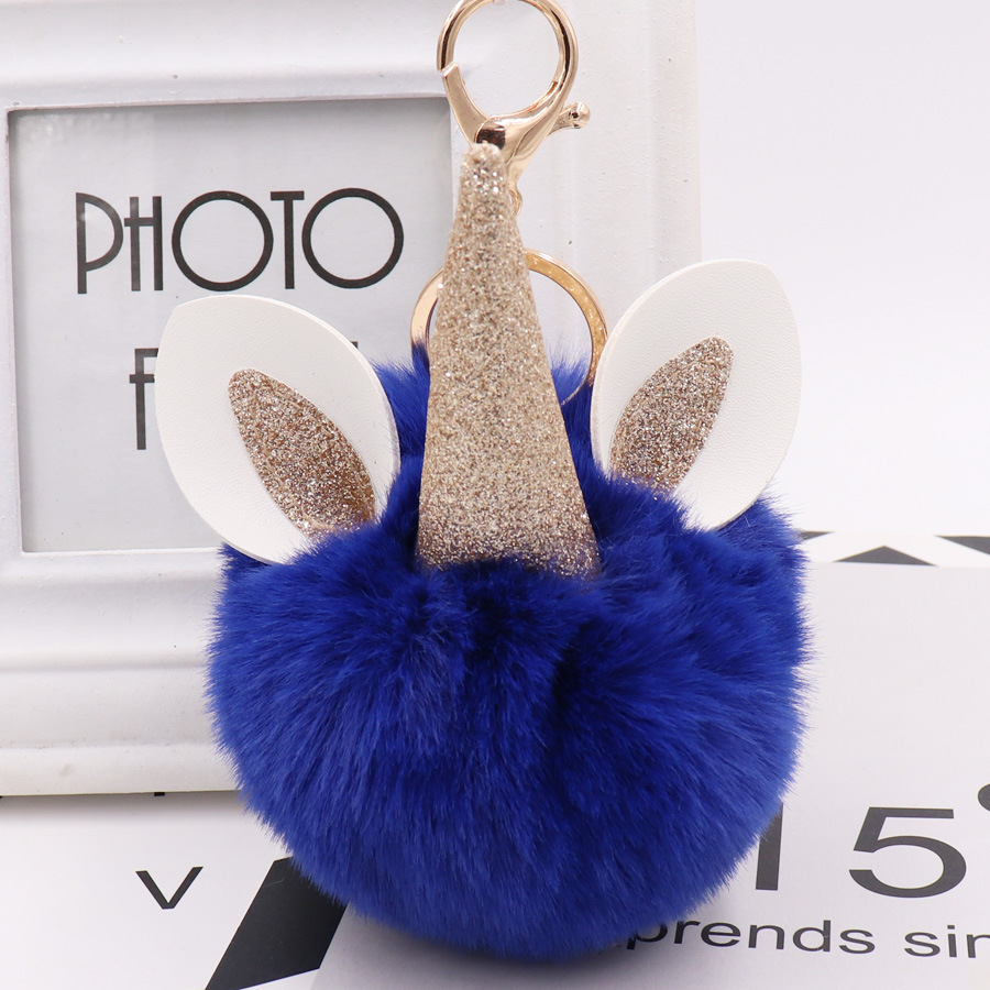 Unicorn Fur Ball Key Chain Imitation Rex Rabbit Unicorn Doll Bag Pendant Plush Car Key Chain-6