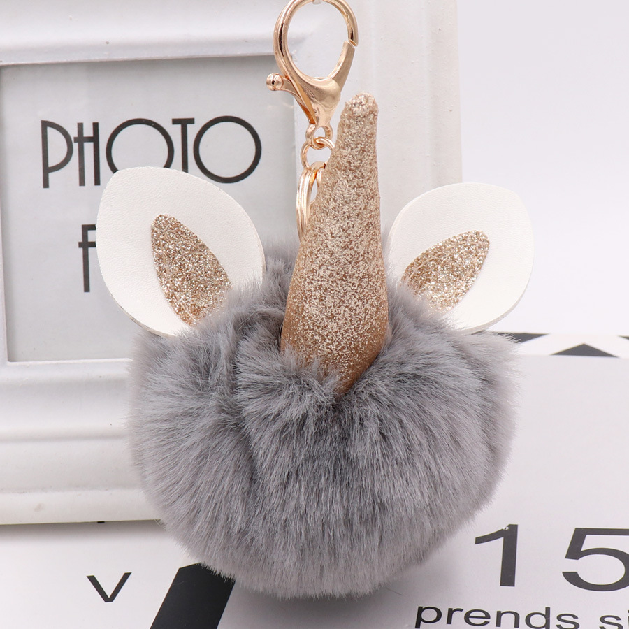 Unicorn Fur Ball Key Chain Imitation Rex Rabbit Unicorn Doll Bag Pendant Plush Car Key Chain-8