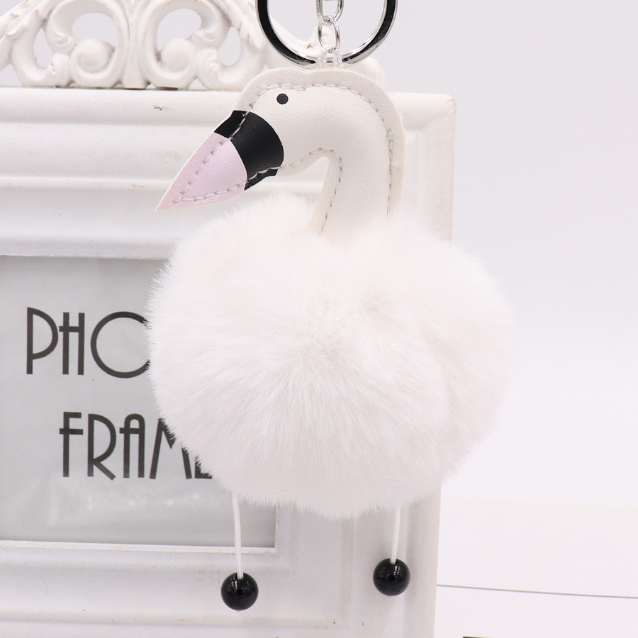 Swan Shaped Hairy Ball Key Pendant Cute Plush Doll Bag Key Ring Small Gift-7