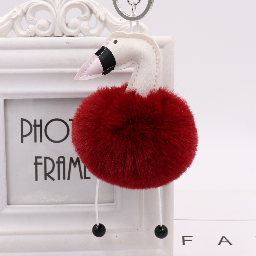 Swan Shaped Hairy Ball Key Pendant Cute Plush Doll Bag Key Ring Small Gift-8