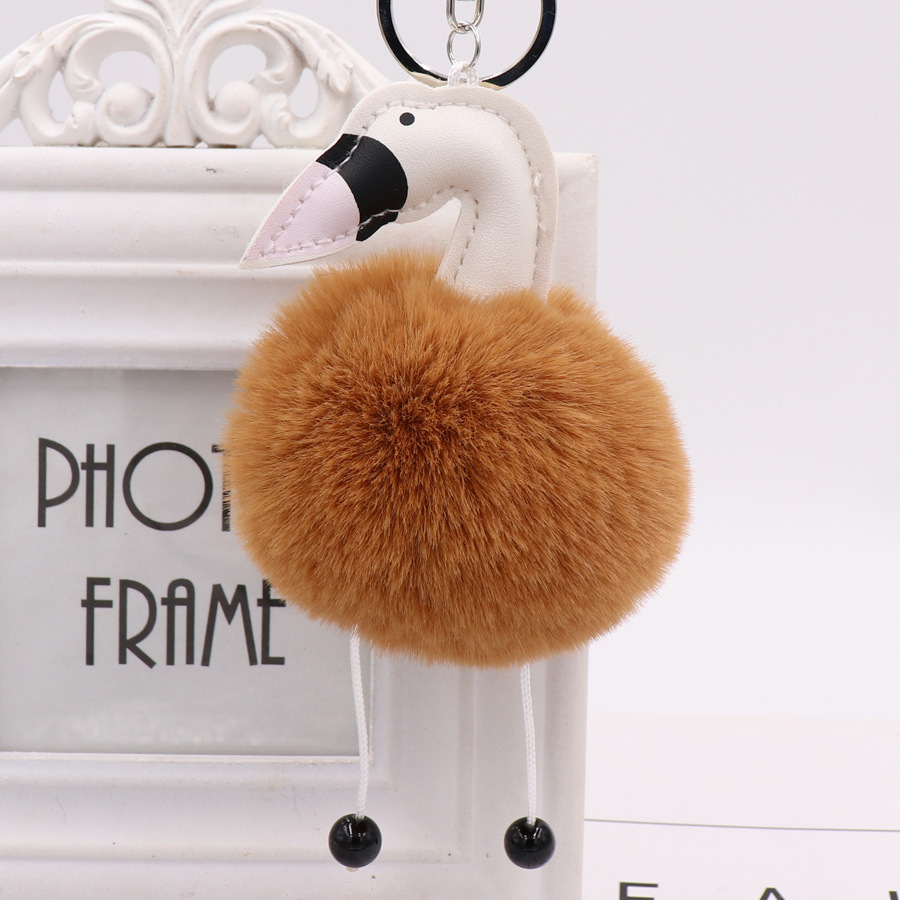 Swan Shaped Hairy Ball Key Pendant Cute Plush Doll Bag Key Ring Small Gift-9