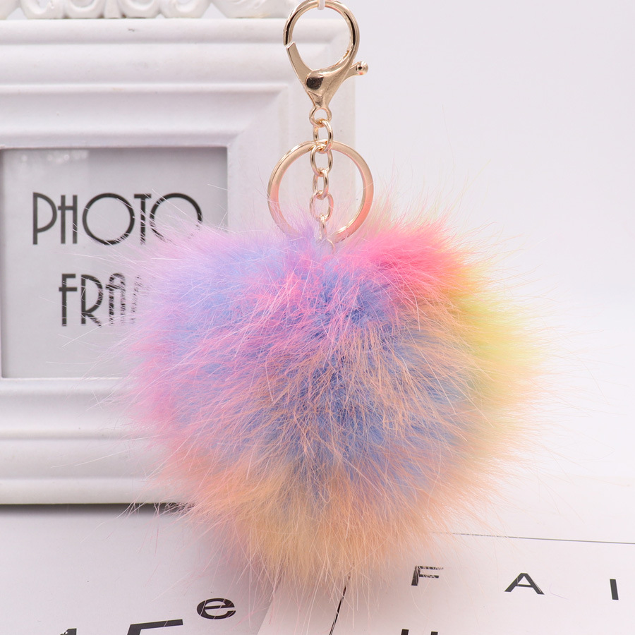 Colorful Fur Ball Bag Key Chain Colorful Imitation Fox Fur Ball Pendant Lady Fur Car Pendant-1