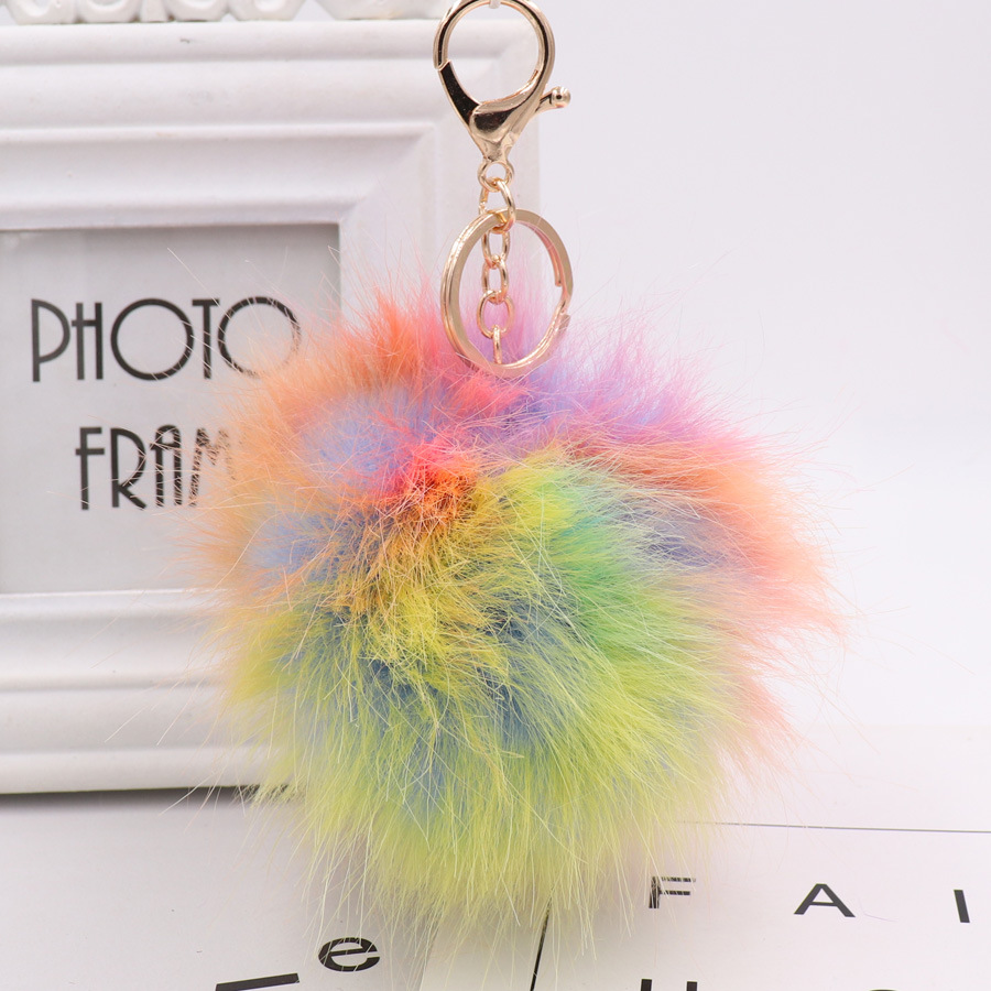 Colorful Fur Ball Bag Key Chain Colorful Imitation Fox Fur Ball Pendant Lady Fur Car Pendant-3