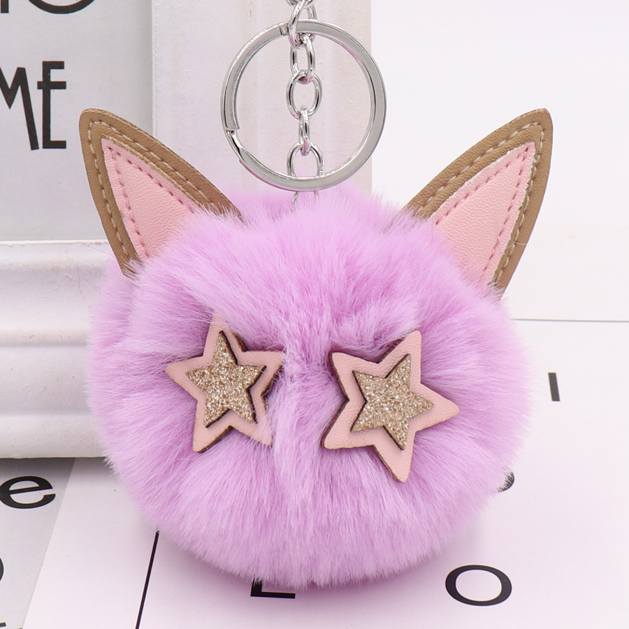 Cute Kitty Fur Ball Key Button Pu Leather Animal Hair Ball Pendant Women's Plush Boy Bag Pendant-1
