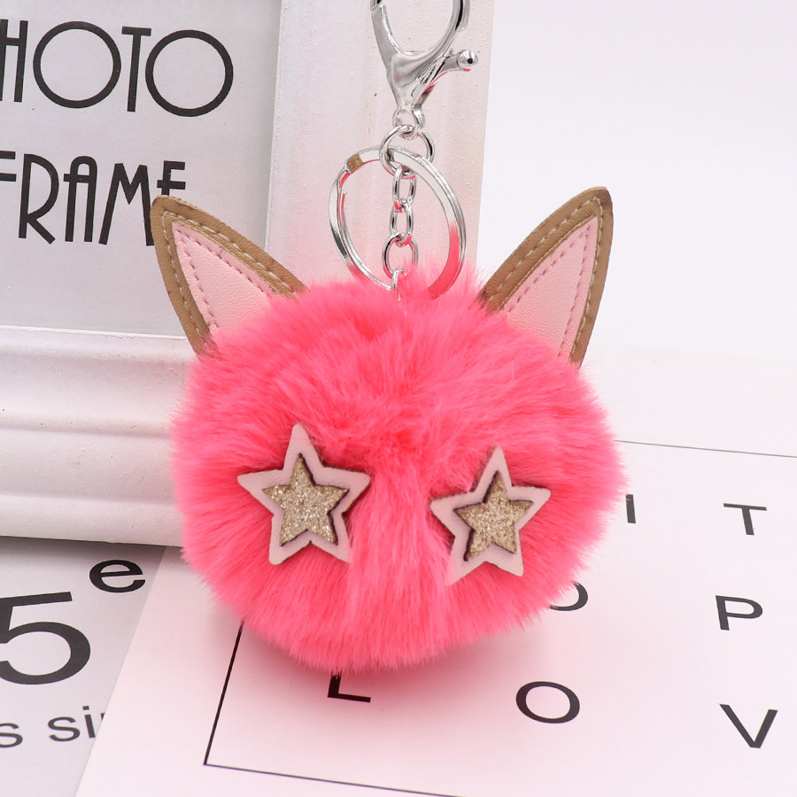 Cute Kitty Fur Ball Key Button Pu Leather Animal Hair Ball Pendant Women's Plush Boy Bag Pendant-2