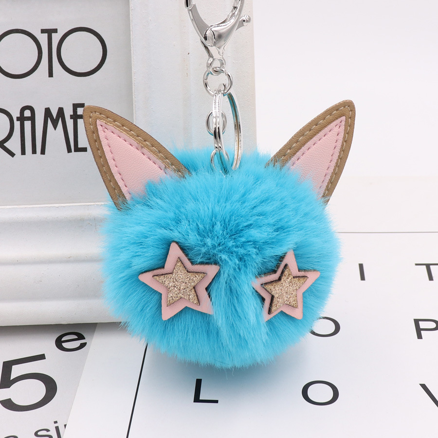Cute Kitty Fur Ball Key Button Pu Leather Animal Hair Ball Pendant Women's Plush Boy Bag Pendant-8
