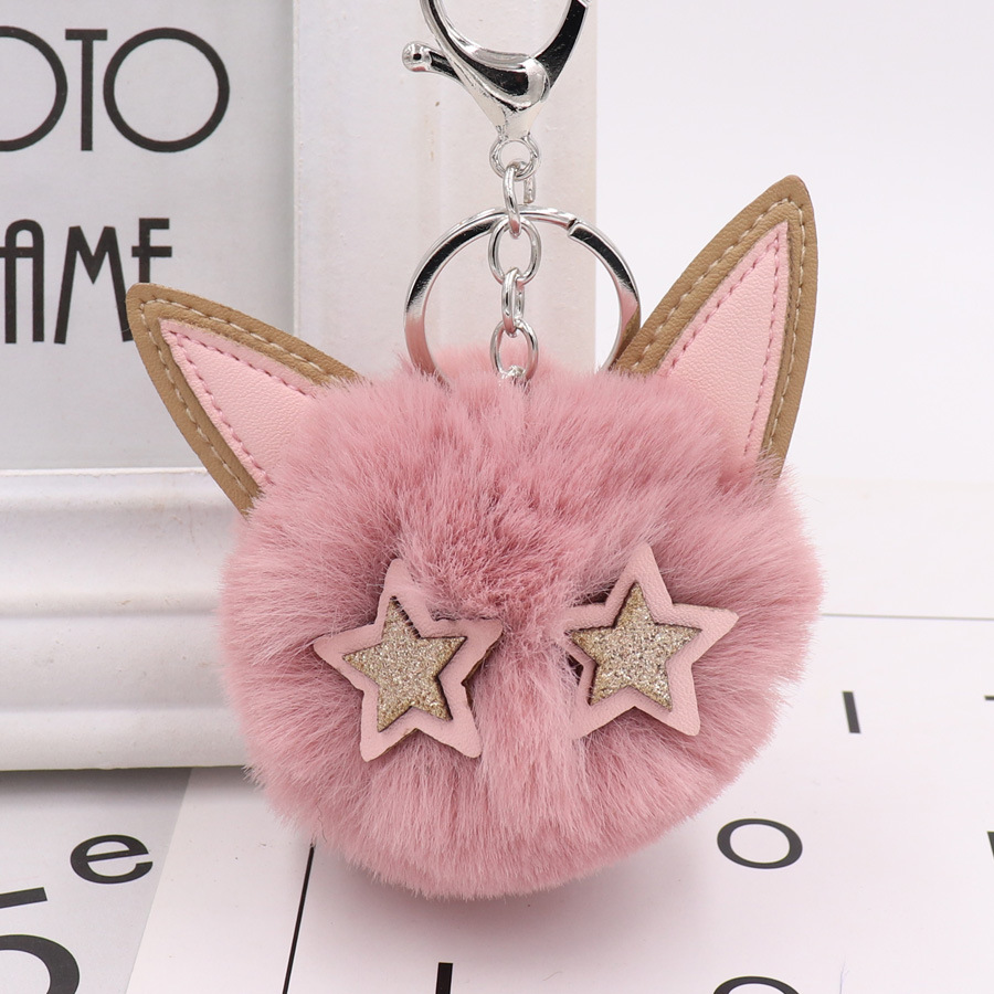 Cute Kitty Fur Ball Key Button Pu Leather Animal Hair Ball Pendant Women's Plush Boy Bag Pendant-11