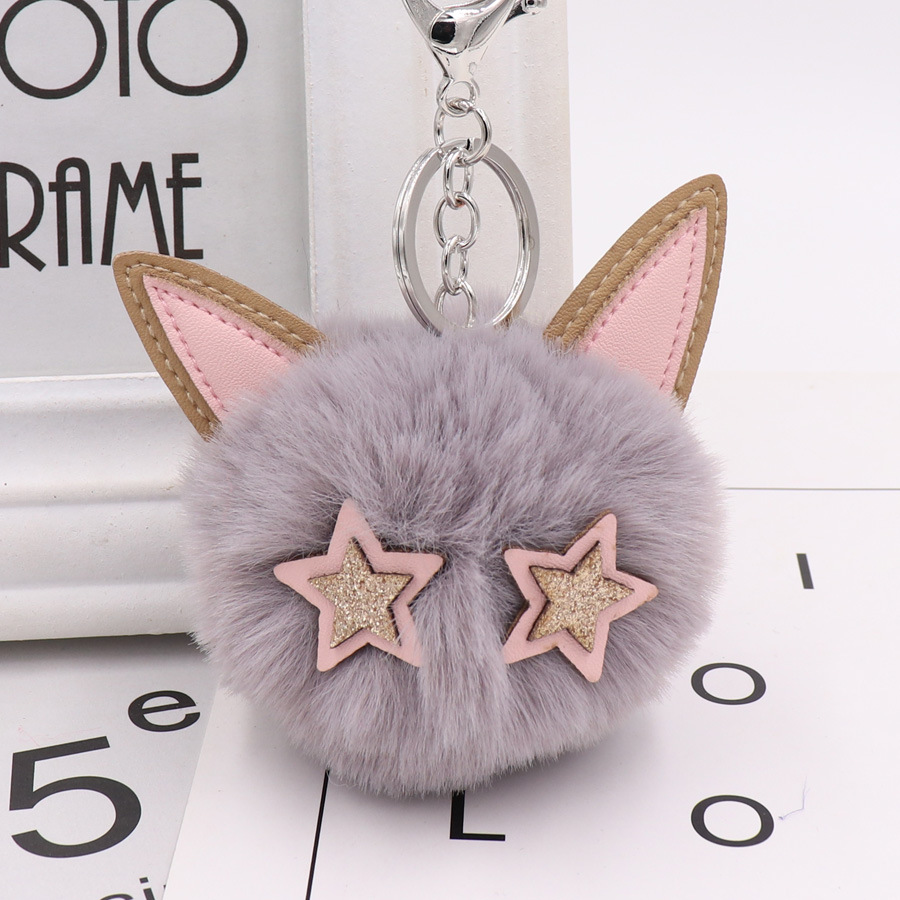 Cute Kitty Fur Ball Key Button Pu Leather Animal Hair Ball Pendant Women's Plush Boy Bag Pendant-13