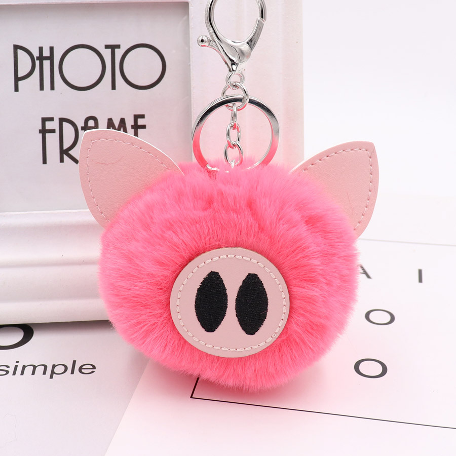 Cute Pig Hair Ball Key Chain Pu Leather Animal Hair Key Chain Bag Car Pendant-10