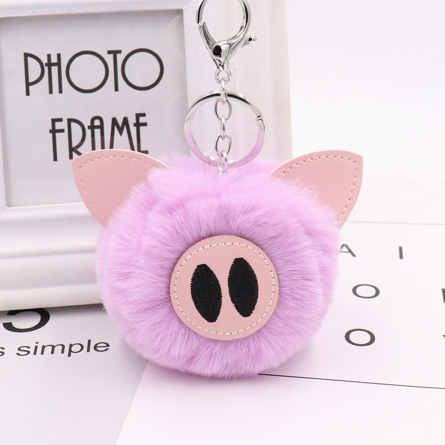 Cute Pig Hair Ball Key Chain Pu Leather Animal Hair Key Chain Bag Car Pendant-11