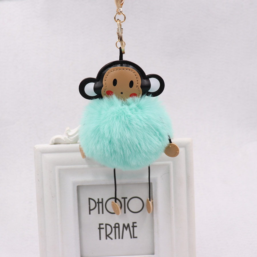 Cute Cartoon Monkey Hairball Key Ring Leather Monkey Doll Pendant Women's Plush Animal Bag Pendant-2