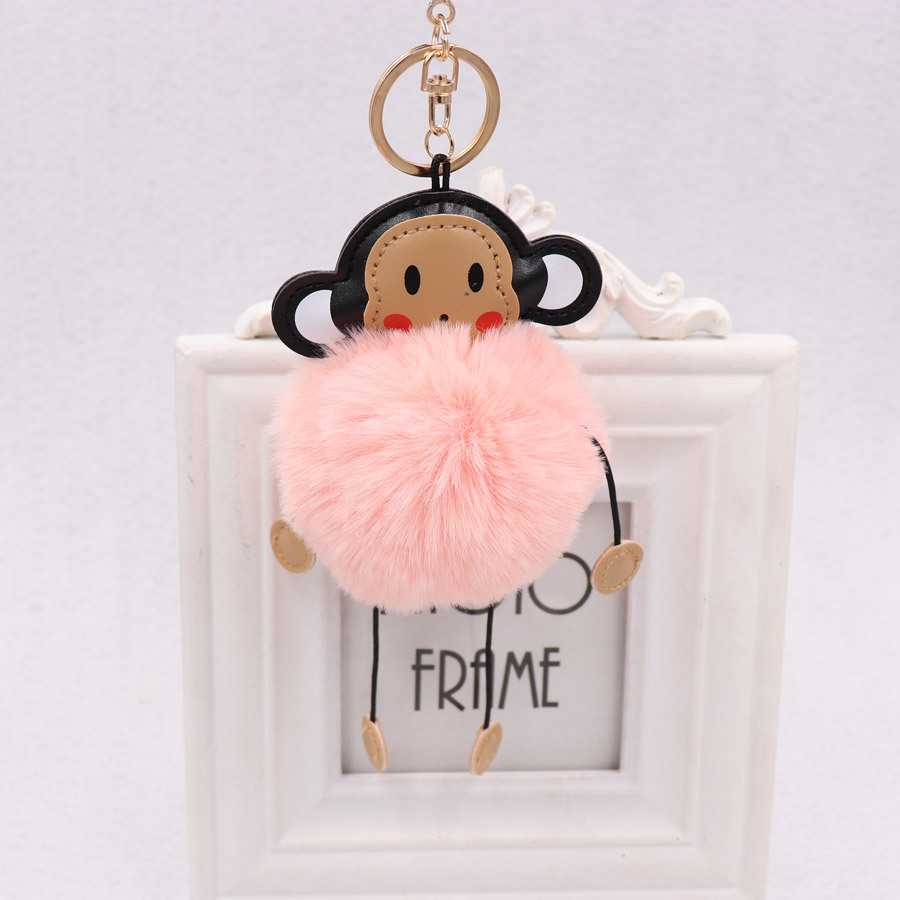 Cute Cartoon Monkey Hairball Key Ring Leather Monkey Doll Pendant Women's Plush Animal Bag Pendant-3